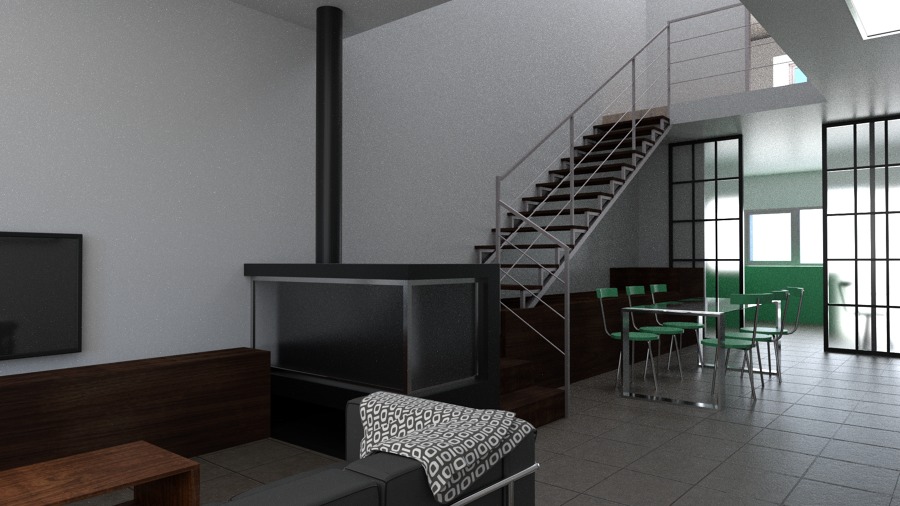 Vista de salón-comedor-cocina