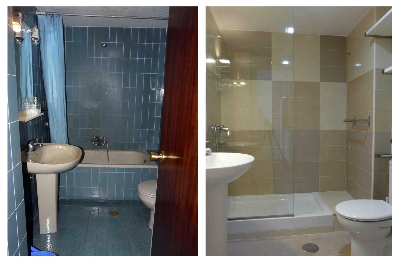 Vista del baño antes y después de la reforma