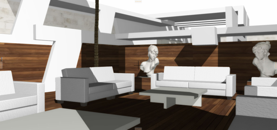 Vista desde el interior del salón exterior del jardín.