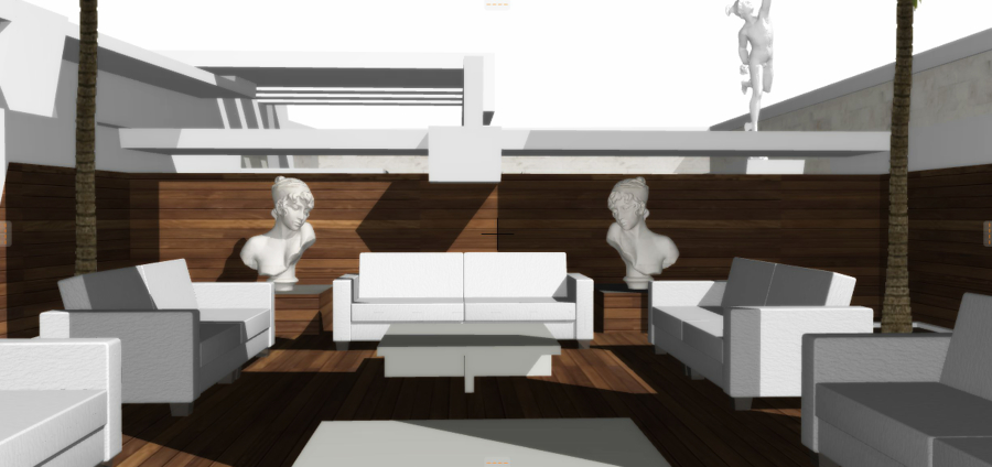 Vista desde el jardín interior hacia el fondo de la parcela.