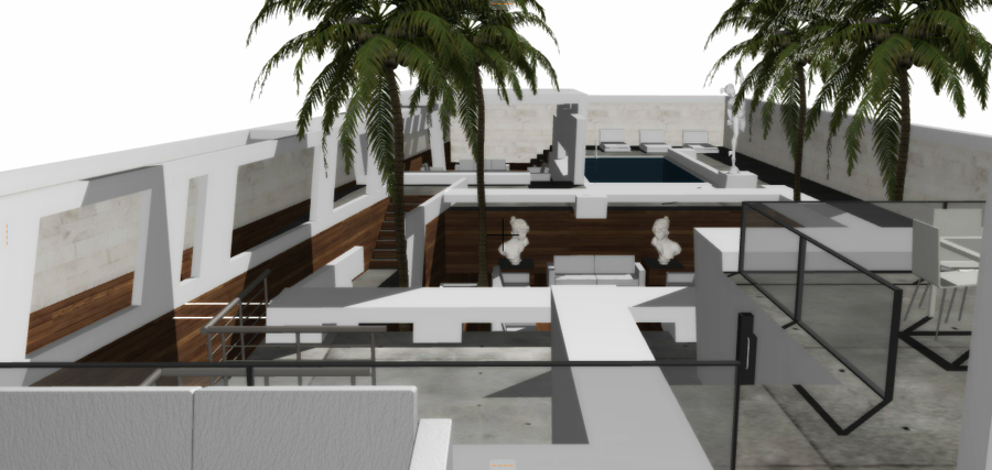 Vista desde los balcones al jardín inferior.