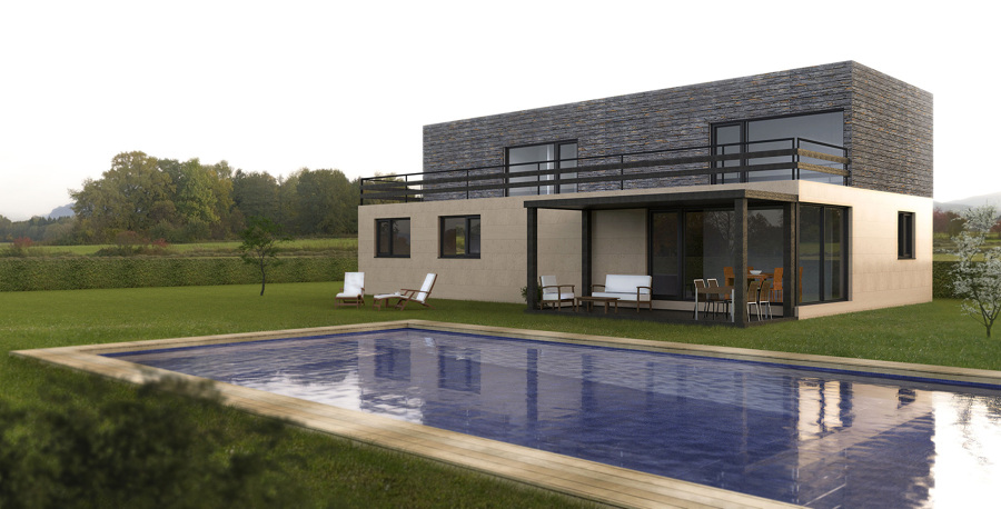 Vista trasera de la Casa Cube de 250 m2