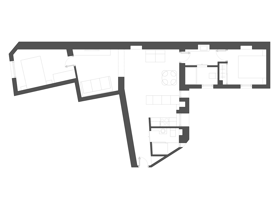 Planta vivienda de dos dormitorios