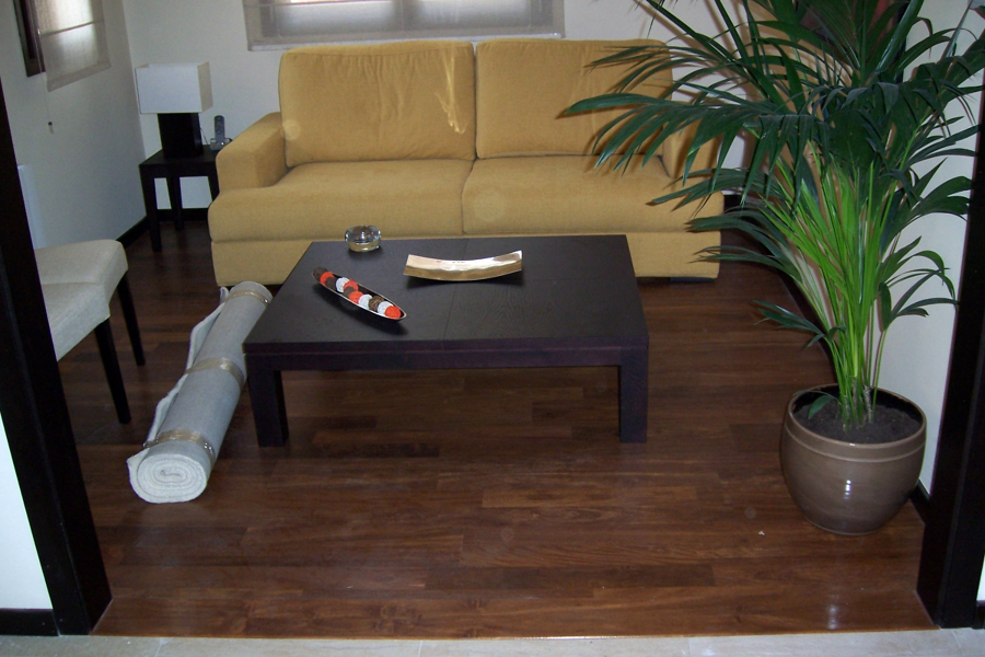 Vivienda Particular:  valla, parquet interior y tarima exterior.