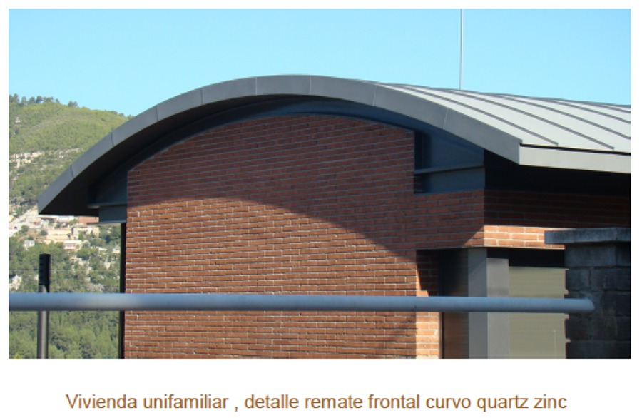 Vivienda unifamiliar, detalle remate frontal curvo quartz zinc