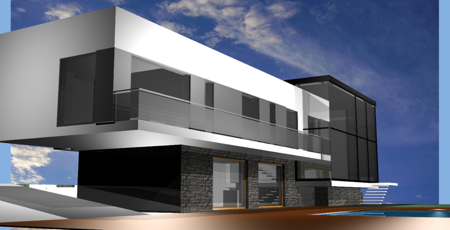 VOLUMEN DE DORMITORIOS Y COCINA DESDE EL JARDIN