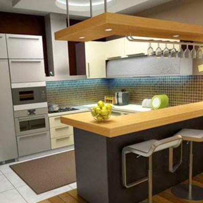 Barra americana con taburetes altos