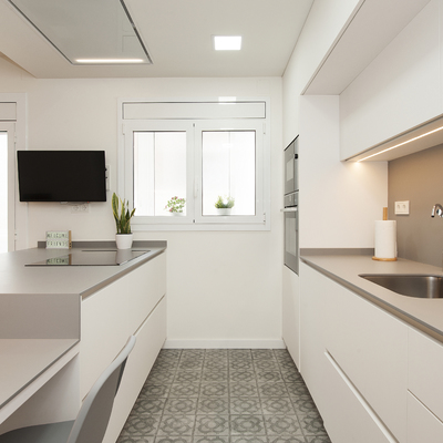 Cocina con mobiliario en paralelo