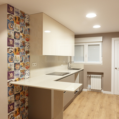 Cocina con un guiño a los surfistas de la casa