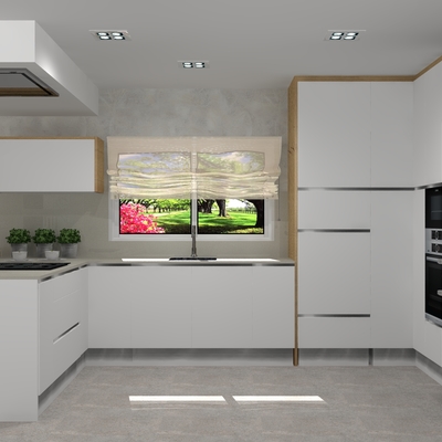 COCINA MODELO SENA ESTRATIFICADO BLANCO BRILLO COMBINADO CON OLMO