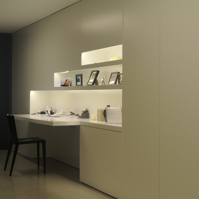 escritorio y estantes