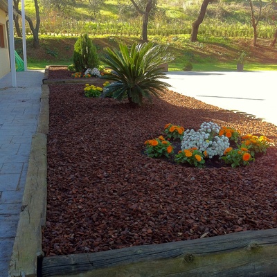 Decoración de jardineras en el frontal del restaurante Hoyo19