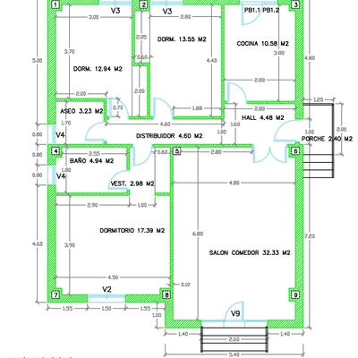 Modelo chalet nº 4 - Plano planta baja Cotas y superfices