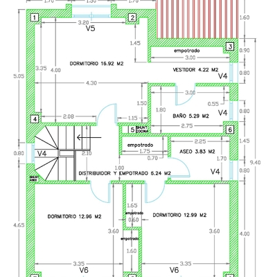 Modelo de chalet nº 30 - Plano planta primera Cotas y Superficies