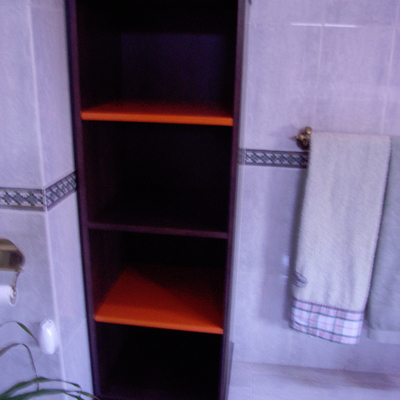 Mueble columna wengue combinado con naranja