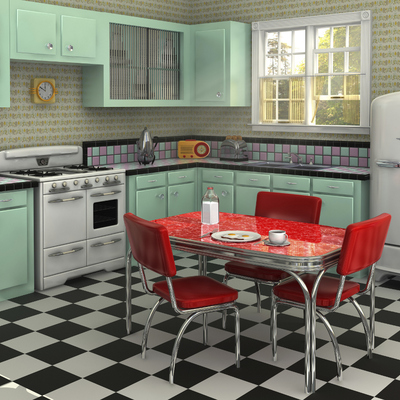 nevera y cocina retro