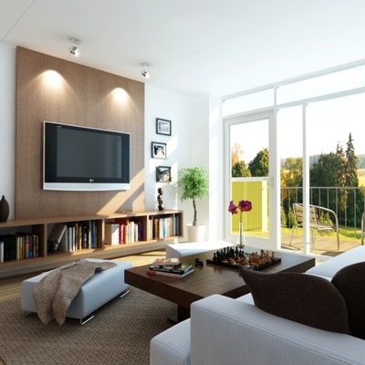 Panel de TV y Mueble con parquet