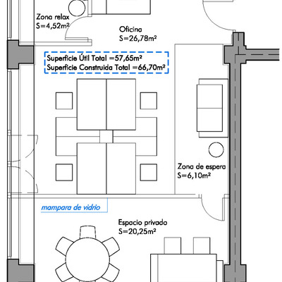 Planta de distribución con propuesta de mobiliario