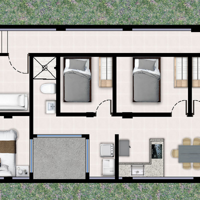 Distribución de dos pisos en una planta.