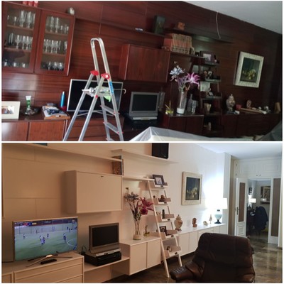 Lacado  a rodillo de mueble de salón a blanco