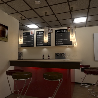 Proyecto e Infografia para nueva Cafeteria - Interior 3D