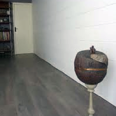 Puertas blancas en parquet gris