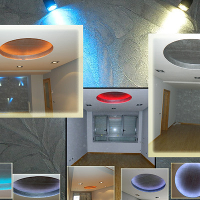 salon decorado con cupulas de pladur y papel pintado