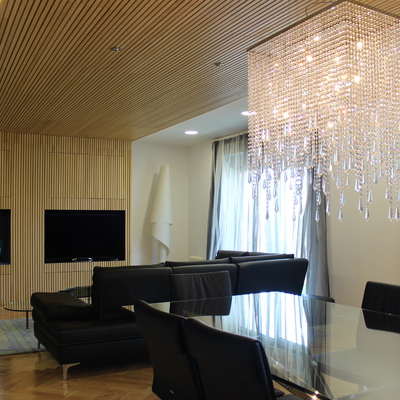 Salon, muebles de salon,techo de madera con luz led en laterales mobiliario