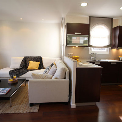 Salón y cocina en espacio abierto