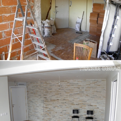 Salón, zona de entrada antes y después.