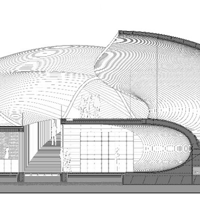 Sección principal por pabellón de acceso