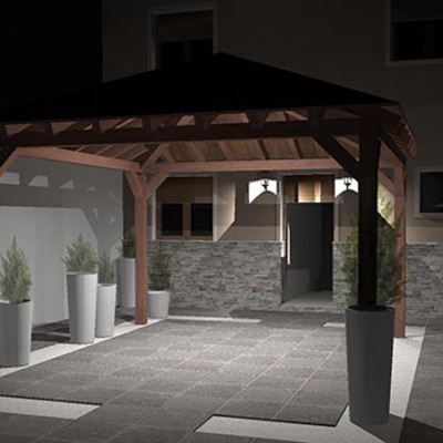 Terraza Cenador vista nocturna. Siete Aguas