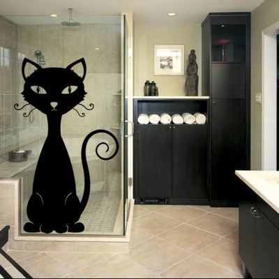 Vinilo decorativo gato en mampara de la ducha