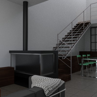 Vista de salón-comedor-cocina