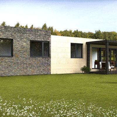 Vista trasera de la Casa Cube de 100 m2