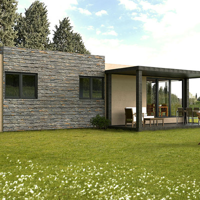 Vista trasera de la Casa Cube de 75 m2