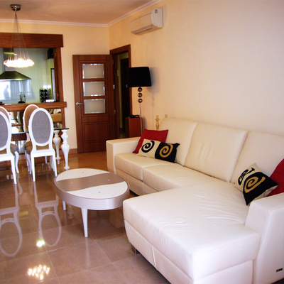 Zona salón: sofá con mesa de centro