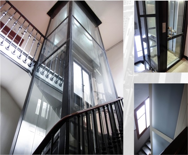 Instalación de ascensor con cerramiento en vidrio
