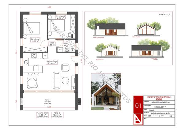 PLANTA DE VIVIENDA UNIFAMILIAR - DOS DORMITORIOS