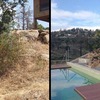 Antes y después > Zona de la Piscina, con TARIMA TECNOLÓCICA, ACERO CORTEN y ROCALLA