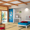 habitación hello kity azul y madera