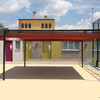 PISCINA MUNICIPAL DE SILS. PÉRGOLA DE ALUMINIO CON TOLDO CORREDERO