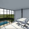 Primer borrador de render del despacho de doble planta, con vistas a la piscina