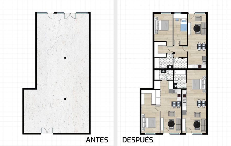 Antes y después Local a Vivienda